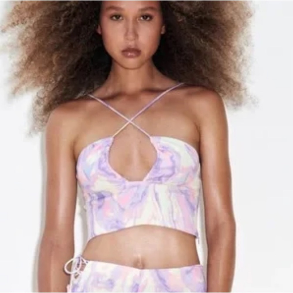 Zara Satin effect Pastel Tie-Dye Strappy Crop Top